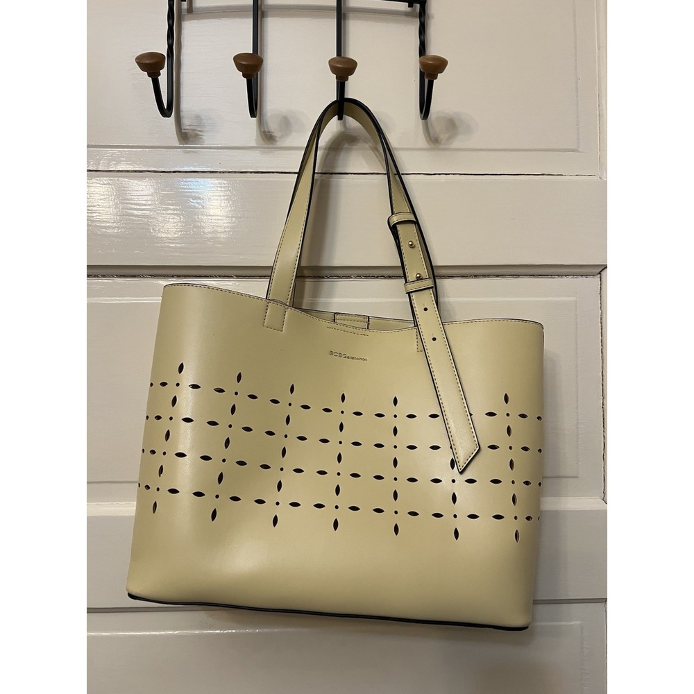 BCBG Generations Beige Vegan Leather Cutout Tote – Chic Everyday Bag Minimalist